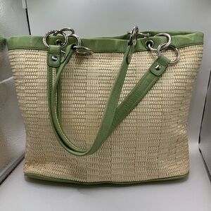 Kate Landry Mint Green Cream Natural Straw Shoulder Bag